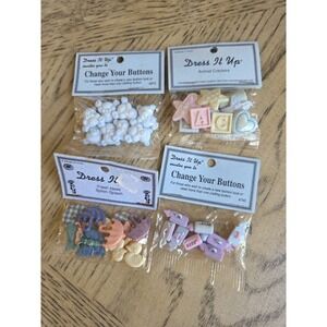 Vintage Dress It Up Buttons Animal Crackers Teddy Bears Baby Bottles NOS 4 Pkgs
